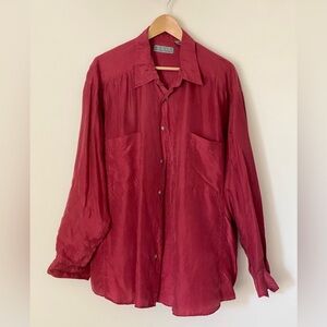 Red silk button down men’s shirt